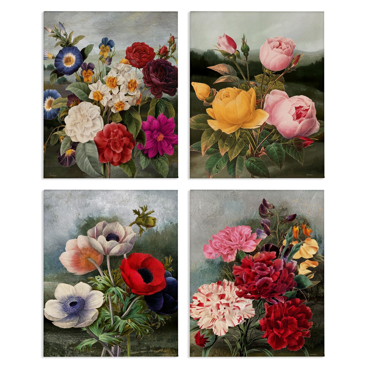 Stupell Industries Vintage Cottage Blooms 4pc Canvas Wall Art Set Design by Carol Robinson